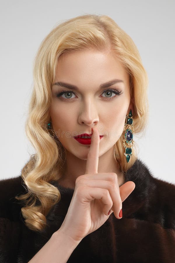 Beautiful Girl With Finger Close To Her Lips Stock Image Image Of