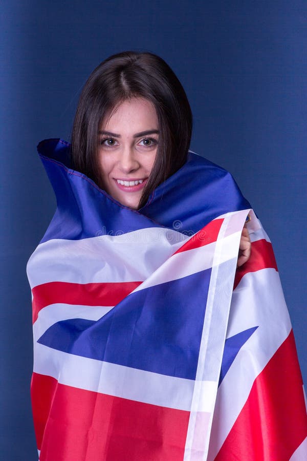 Beautiful Girl with the Flag of Britain Stock Photo Image of england