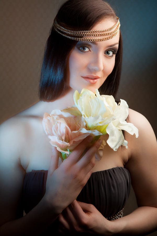 Beautiful Girl with Flowers Stock Photo Image of modern, head 27888250
