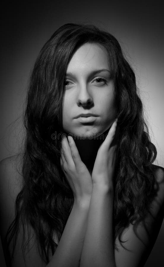 Beautiful Girl Gray Background. Stock Photo Image of shot, human