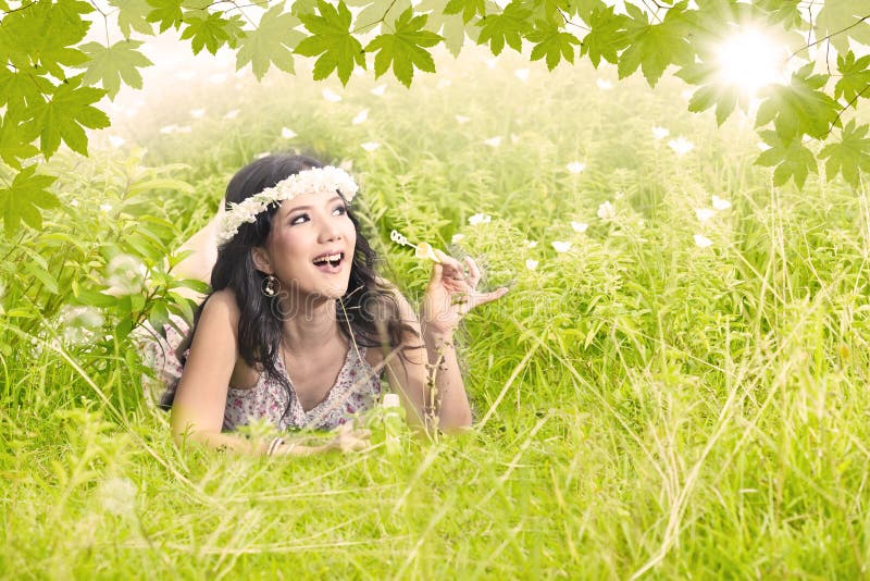 Relaxing moment in spring stock photo. Image of laying - 30459402