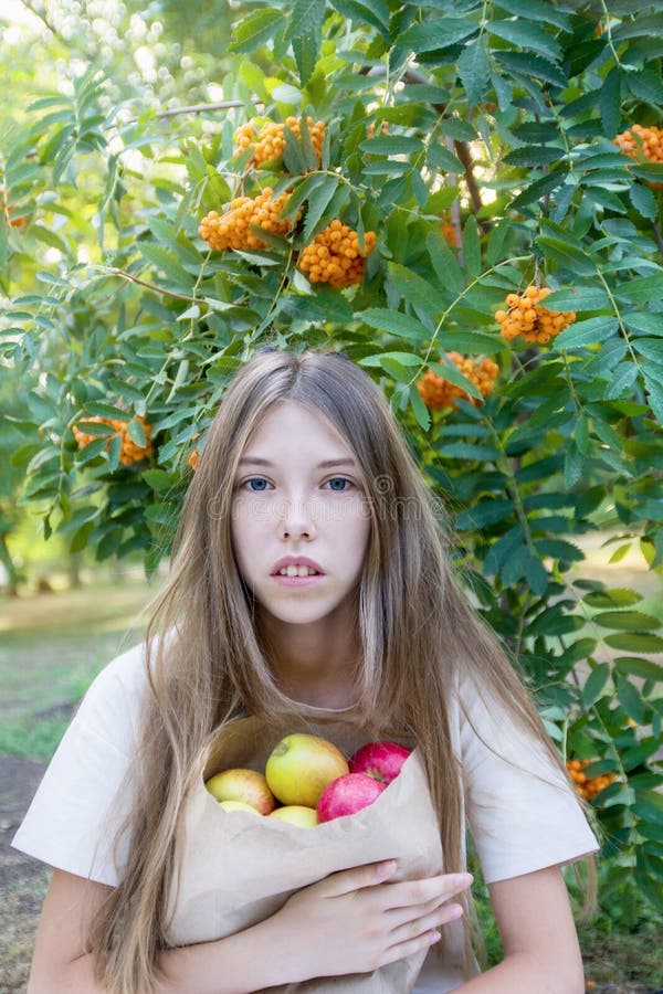The Beautiful Girl With Apples Stock Image Image Of Beautiful Small 17684501