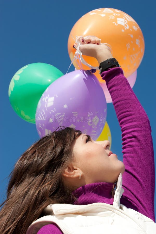 Beautiful Girl Holding Balloons Stock Photo Image of multicolored