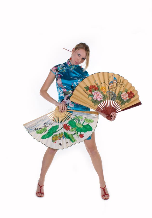 Beautiful girl with japanese fan