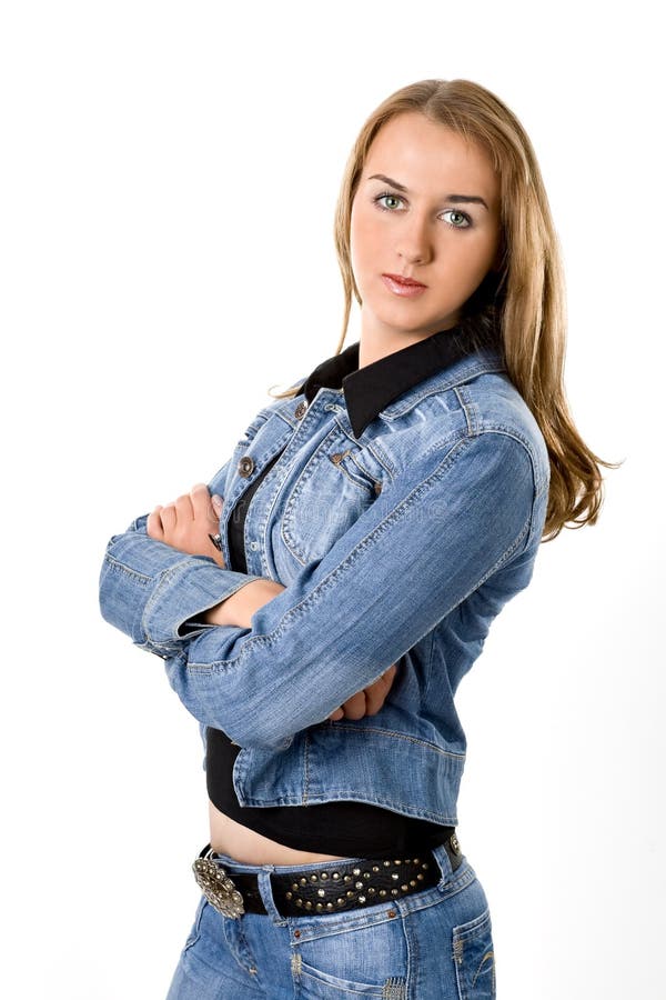 The Beautiful Girl in a Jeans Jacket Stock Image Image of long, fashion 11619239