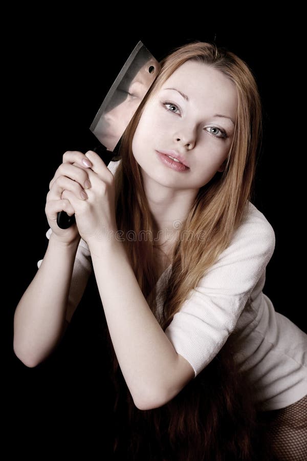Beautiful Girl with a Knife Stock Image Image of bizarre, knife 8824997