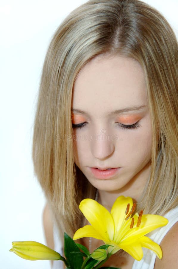 Beautiful girl with lily royalty free stock images Beautiful girl with lily royalty free stock images