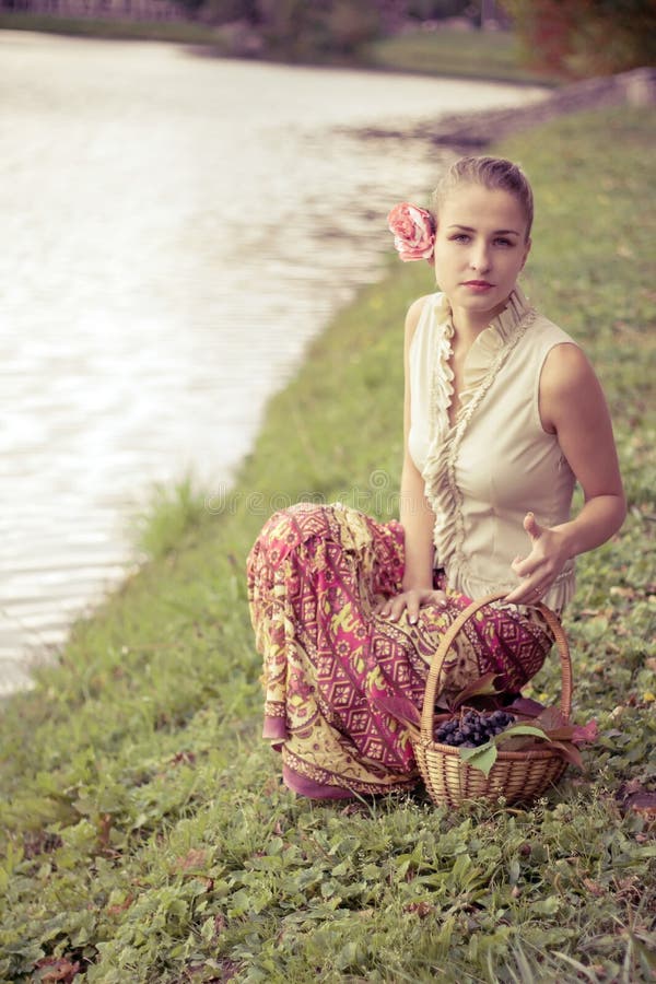 Beautiful Girl in a Long Skirt Stock Image Image of grape, caucasian