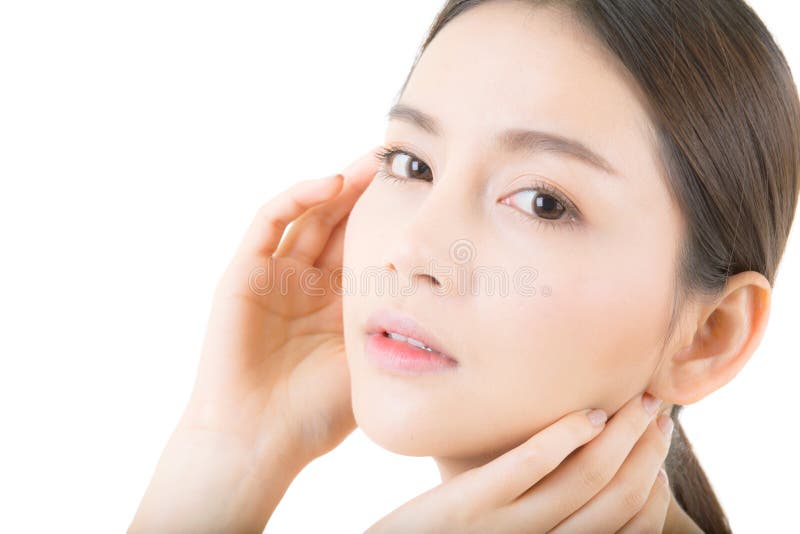 Beautiful girl with makeup, woman and skin care concept / attractive asia girl smilling on face isolated royalty free stock images Beautiful girl with makeup, woman and skin care concept / attractive asia girl smilling on face isolated royalty free stock images