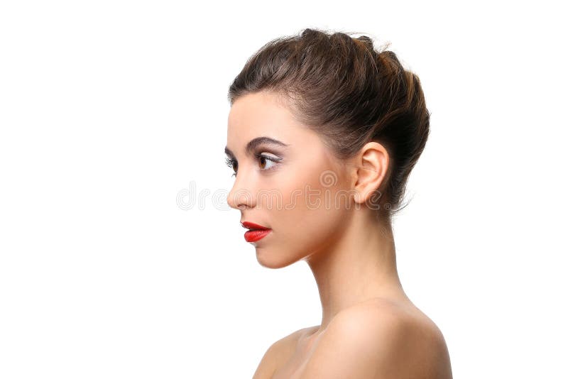 Beautiful girl with perfect skin and red lipstick royalty free stock photos Beautiful girl with perfect skin and red lipstick royalty free stock photos