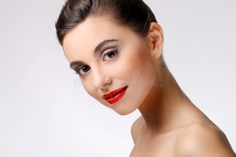 Beautiful girl with perfect skin and red lipstick stock images Beautiful girl with perfect skin and red lipstick stock images
