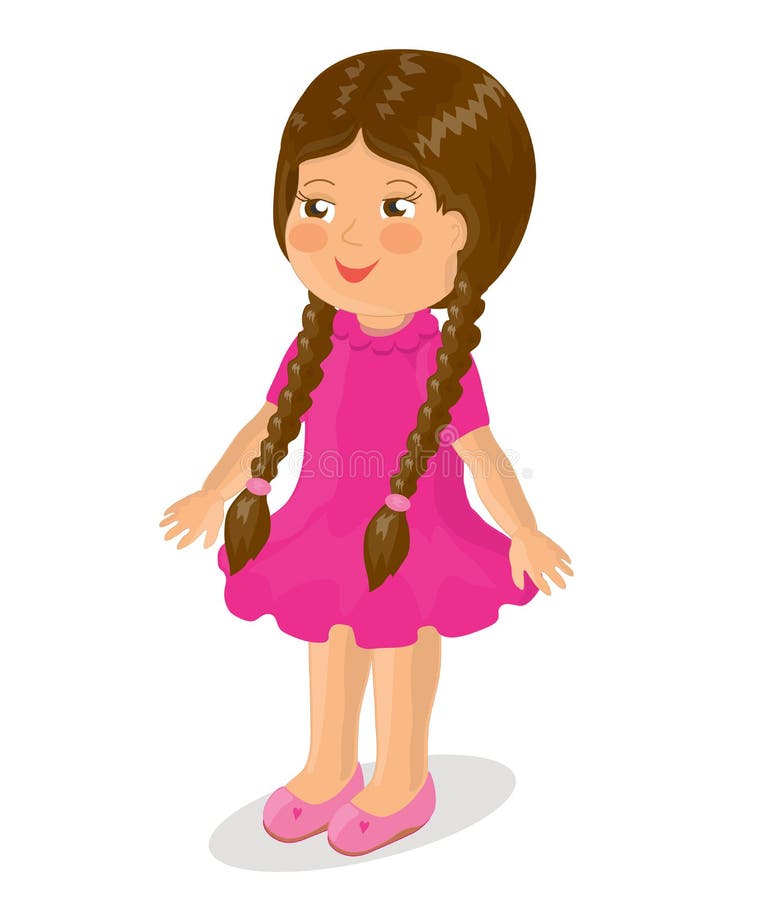 Beautiful Girl with Long Braids and a Pink Dress.Illustration. Stock ...