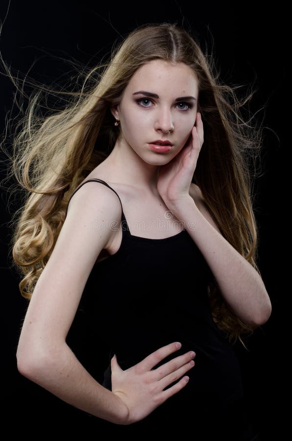 Beautiful Girl with Flying Hair Stock Photo - Image of hair, jacket ...