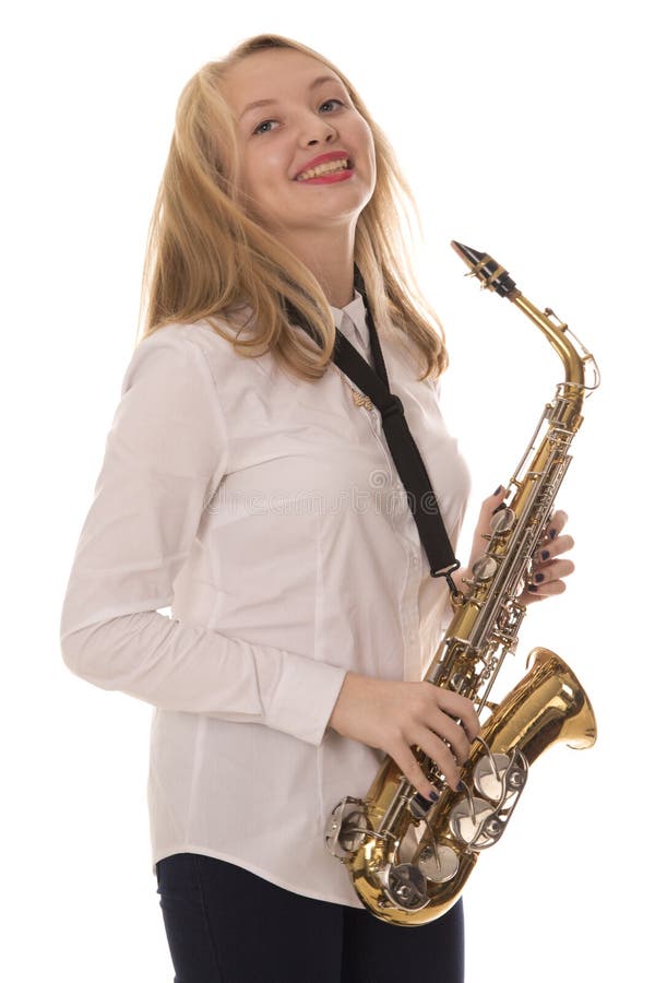 Beautiful Girl Playing the Saxophone Stock Image Image of musician