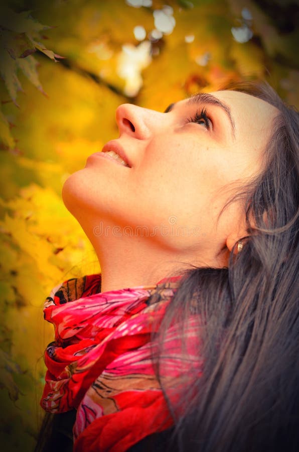 Beautiful girl portrait, autumn background