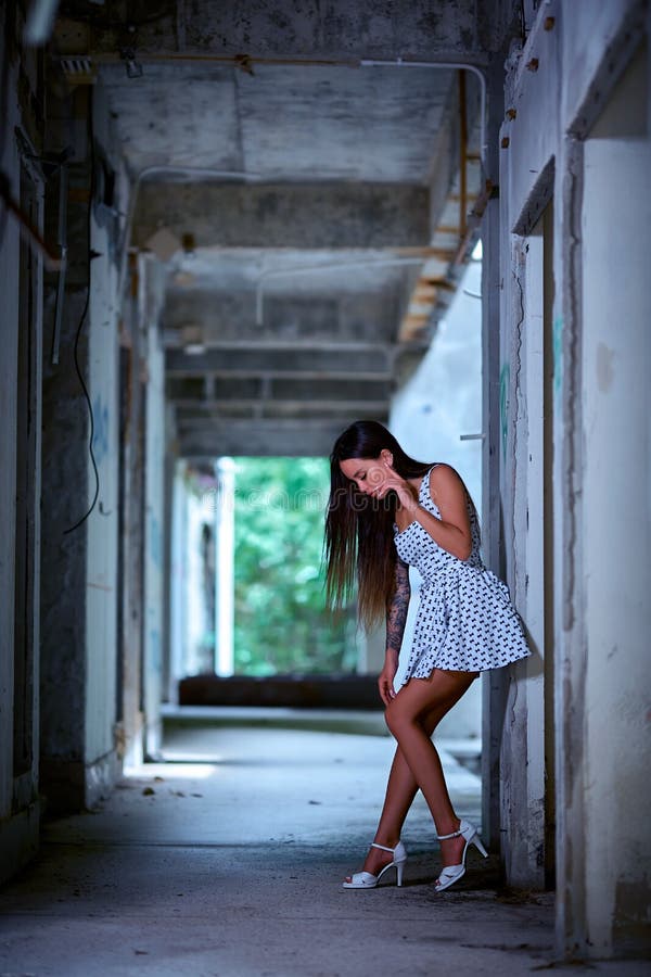 Young Model Posing in the Ruined Building Stock Photo - Image of ...