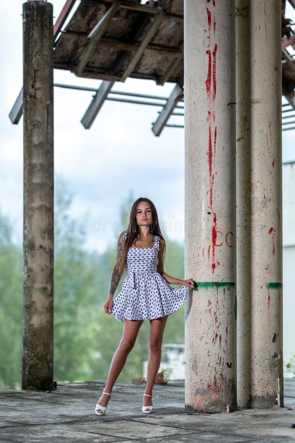 Young Model Posing in the Ruined Building Stock Photo - Image of break ...