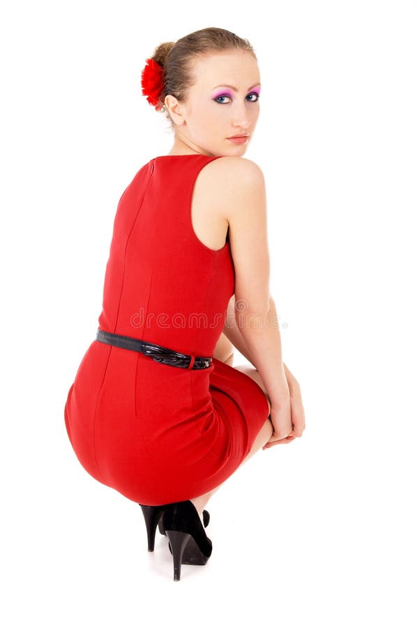 Beautiful The Girl In The Red Dress Posing Stock Image Image Of Face 