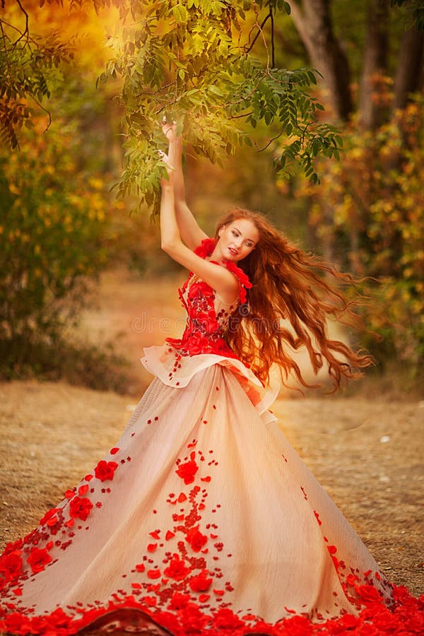 Beautiful Girl with Red Hair in Autumn Park Stock Photo - Image of ...