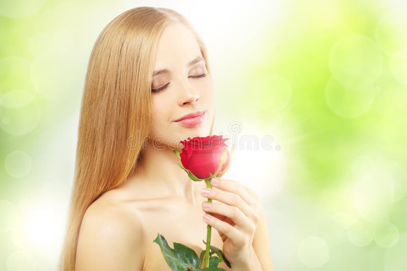 Girl with red rose stock photo. Image of lipgloss, vogue 29461010
