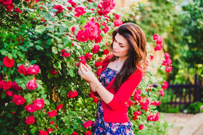 Beautiful Girl and Red Roses Stock Image Image of elegance, girl