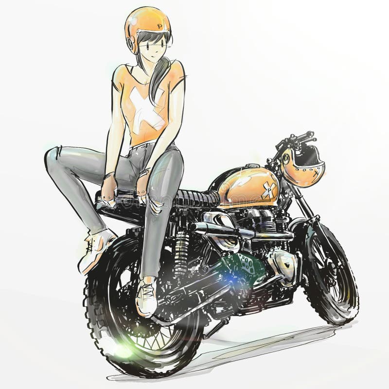 Beautiful Girl Riding Motorcycle Stock Illustration - Illustration of  engine, cartoon: 80745522