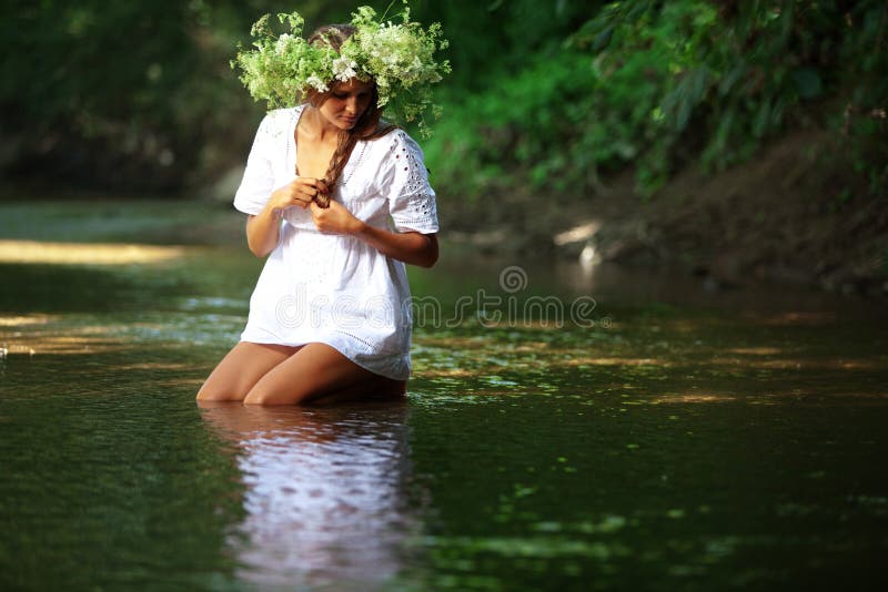 Beautiful girl in river stock image. Image of lake, nature 15395869
