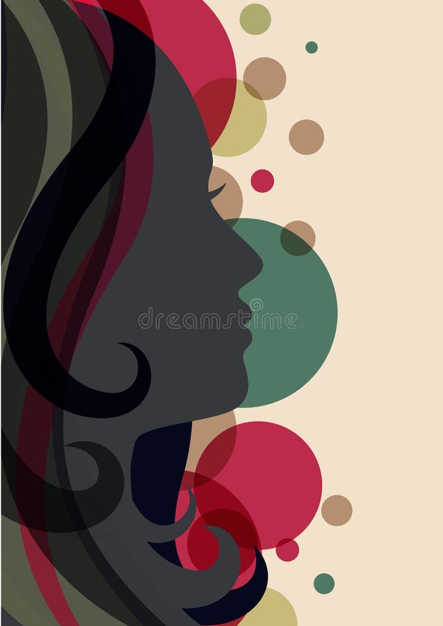 Beautiful Girl Silhouette with Colorful Hair, Vector Background. Stock ...