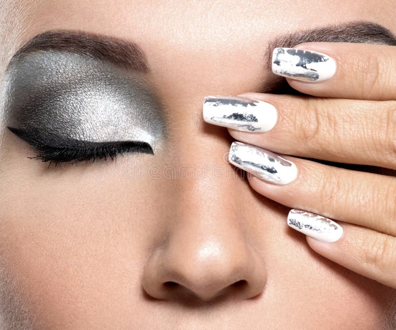 Beautiful Girl with the Silver Makeup and Nails. Stock Image - Image of ...