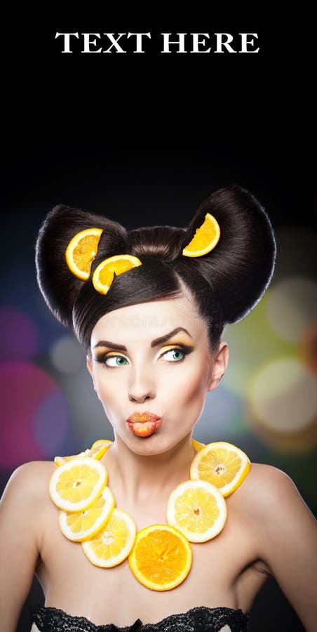 Beautiful Girl with Slices Lemon As Neck less Stock Image - Image of fresh,  hairstyle: 32343917