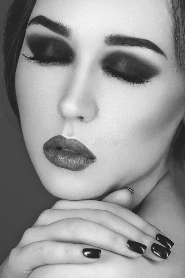 Beautiful Girl with Smoky Eyes and Red Lips Stock Photo - Image of ...