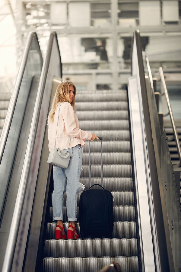 Beautiful Girl Standing in a Airport Stock Photo - Image of plane ...