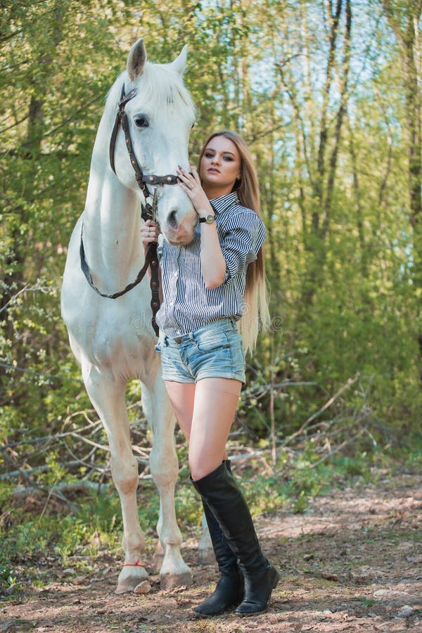 Beautiful Girl Stroking Horse Outside Stock Image - Image of horse ...