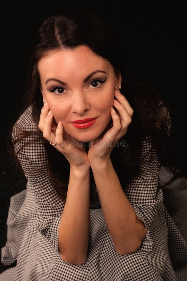 Beautiful Girl in a Suit on a Dark Background Stock Photo Image of