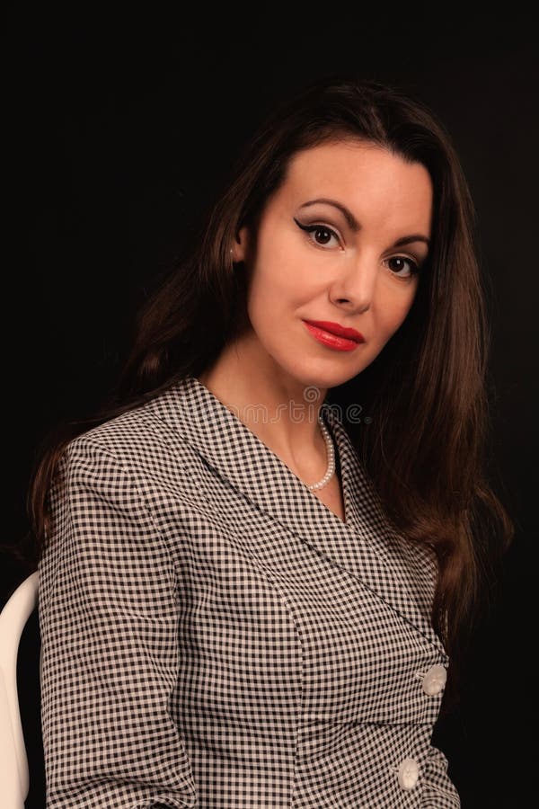 Beautiful Girl in a Suit on a Dark Background Stock Image Image of