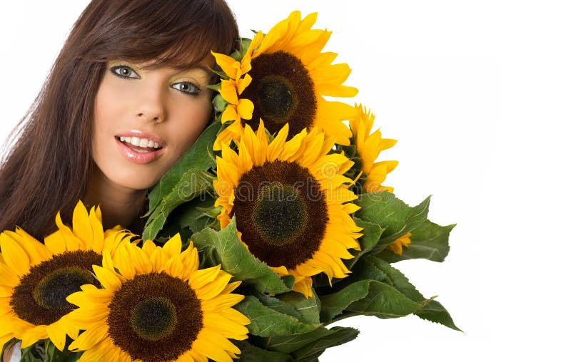 Beautiful girl with sunflowers