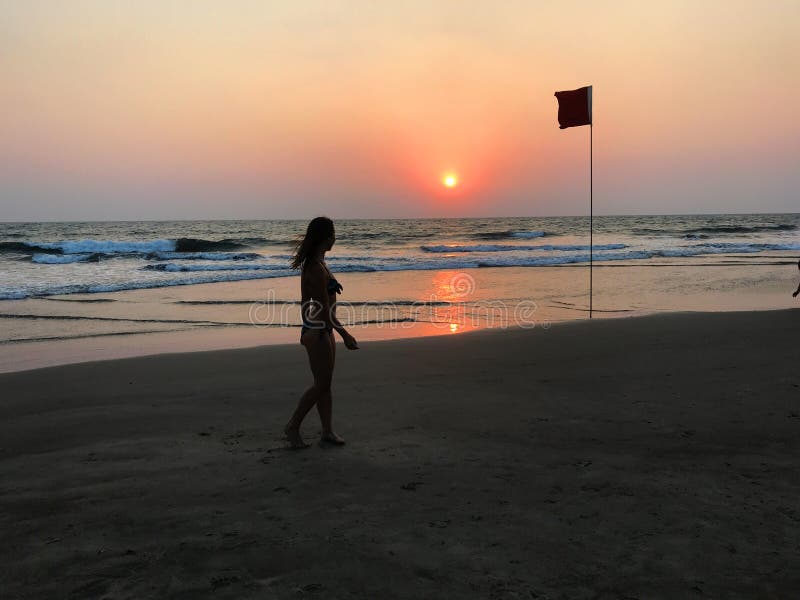 Beautiful Girl Sunset Goa Beach Stock Photo - Image of atmosphere,  background: 162190008