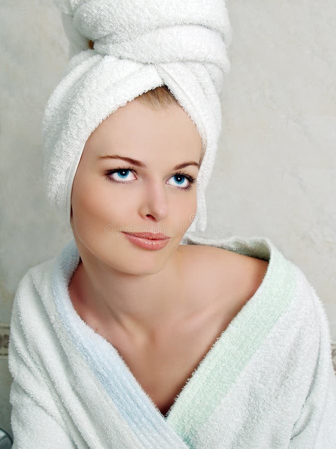 The Beautiful Girl with Towel in a Bathroom Stock Image Image of