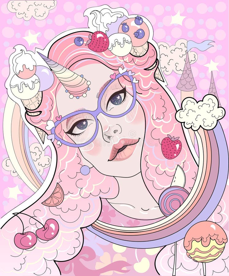 Beautiful girl unicorn royalty free illustration Beautiful girl unicorn royalty free illustration