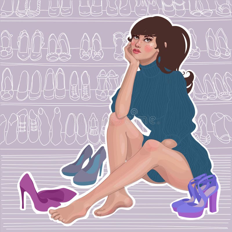 Beautiful girl and a wardrobe with shoes vector illustration Beautiful girl and a wardrobe with shoes vector illustration