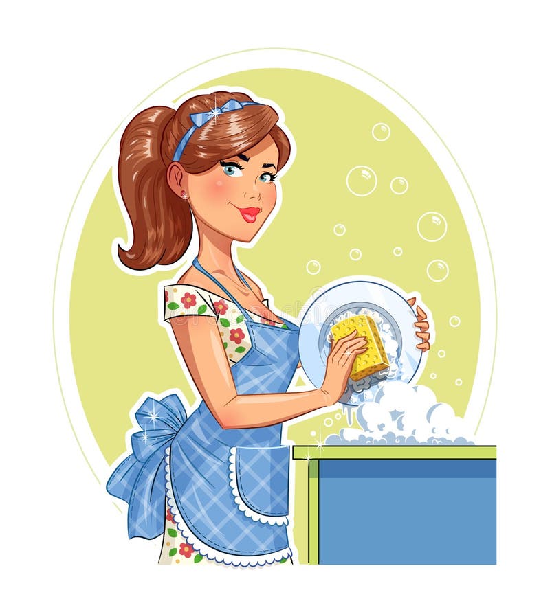 Beautiful girl washing plate. royalty free illustration Beautiful girl washing plate. royalty free illustration