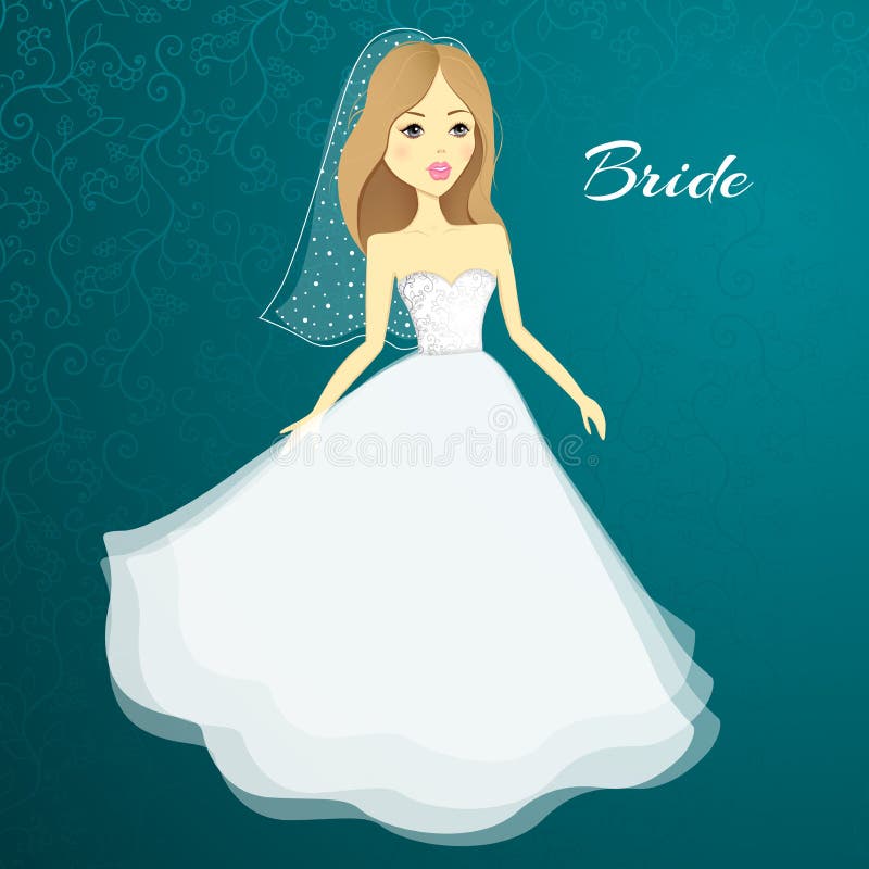 Beautiful Girl in a Wedding Dress. Vector Cartoon Bride. Wedding Stock