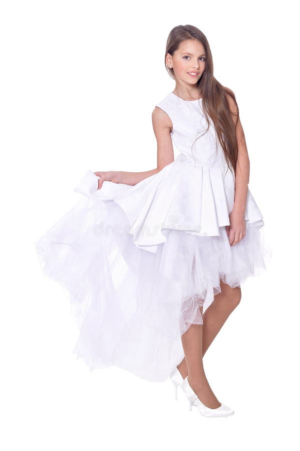 Portrait of Beautiful Girl in White Dress Posing Stock Photo - Image of ...