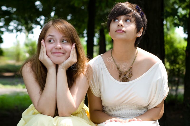 Beautiful girls posing in the park