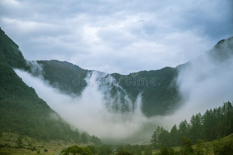 A beautiful green mountain valley near Rosendal in Norway. Autumn landscape in Folgefonna national park.