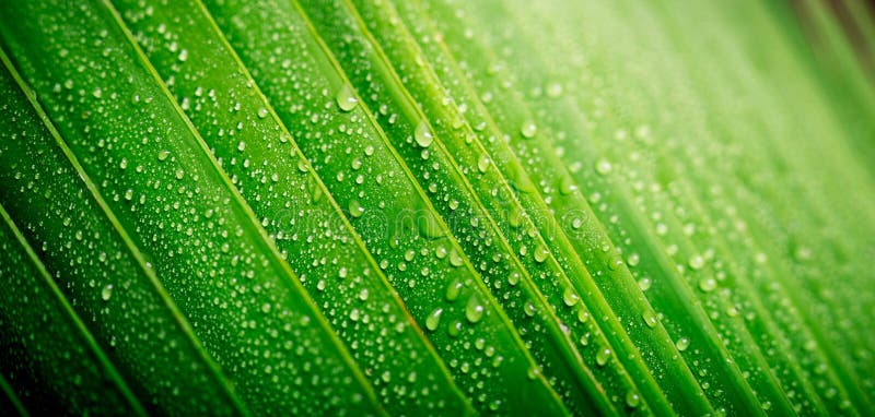 Beautiful green tropic palm leaf with drops of water