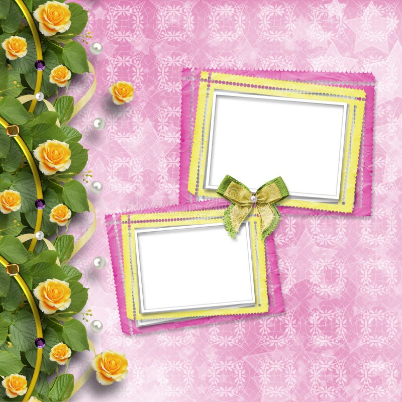 Beautiful Greeting Card with Yellow Roses and Paper Frame Stock Image ...
