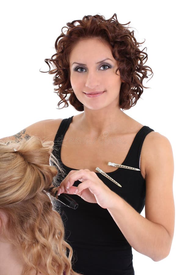 Male and Female Hairdresser Stock Photo Image of shop, hairdryer