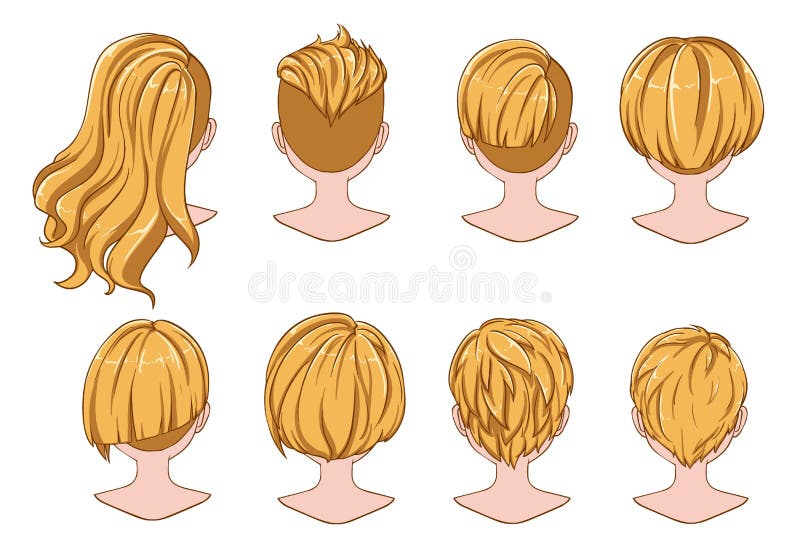 Beautiful young woman portrait modern fashion long hair, short hair, curly  hair salon hairstyles and trendy haircut vector icon set isolated on light  blue background. 8013024 Vector Art at Vecteezy