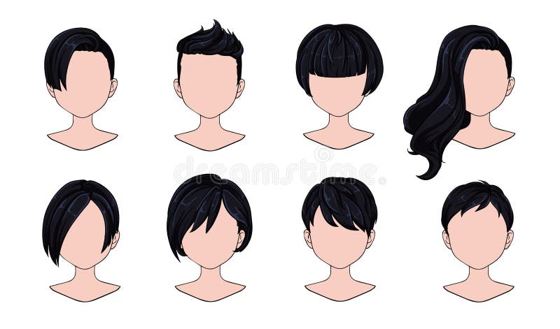 Beautiful Hairstyle Woman Modern Fashion For Assortment. Blue Short Hair, Curly Hair Salon Hairstyles And Trendy Haircut Vector Stock Vector - Illustration of hair, haircut: 140638654